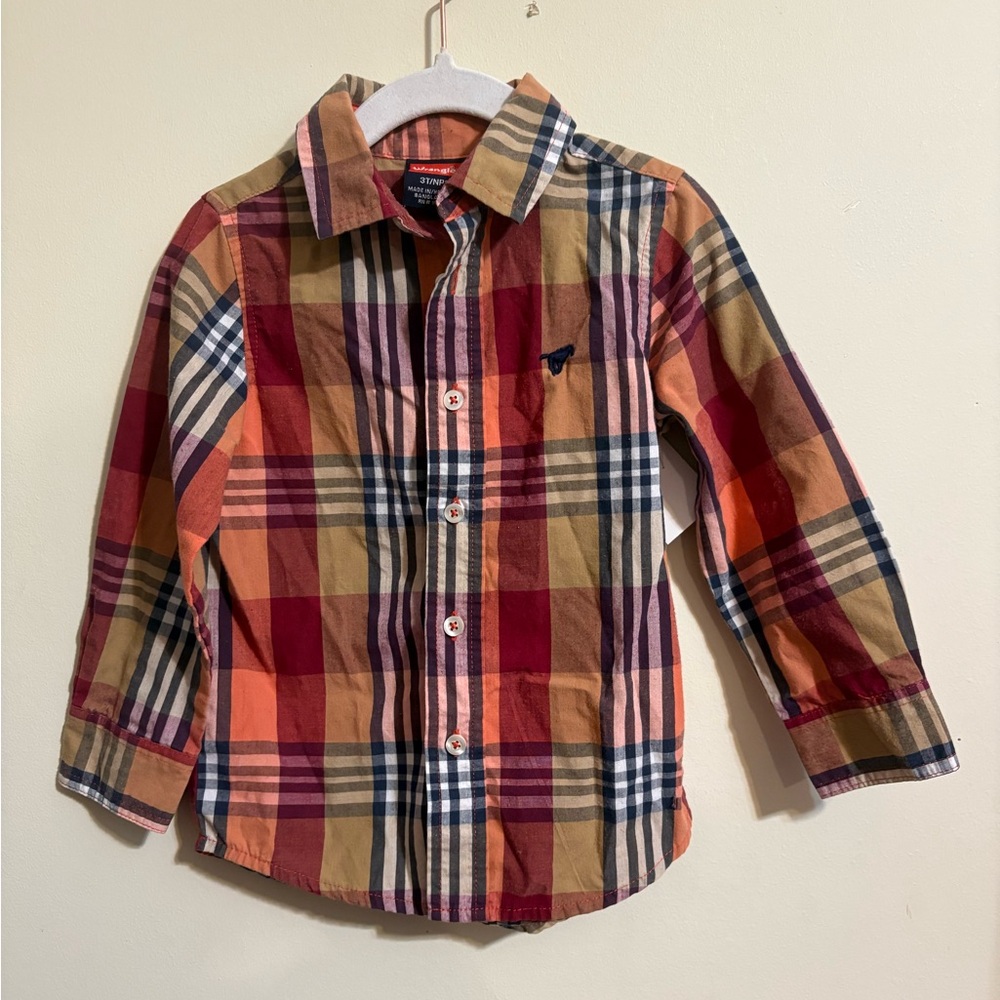 Wrangler Shirt boy's SZ 3T plaid button-down‎ long sleeve shirt Western cowboy